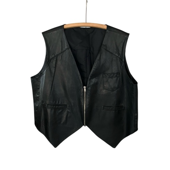 Vintage Other - Vintage Drospo Black Leather Biker / Moto Zip Up Vest -  Size L/XL